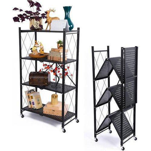 رف معدني قابل للطي بأربع طبقات وعجلات Étagère en Métal Pliable avec 4 Couches et Roues