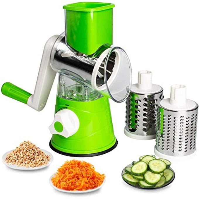 Tabletop drum grater Coupe-légumes manuel, trancheuse oignon pomme de terre carotte râpe avec 3 lames مبشرة جبن قطاعة ماندولين، مطحنة