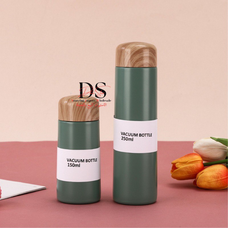 كوب حراري محمول بتصميم خشبي عصري Thermos Stainless Vacuum bottle 150ml