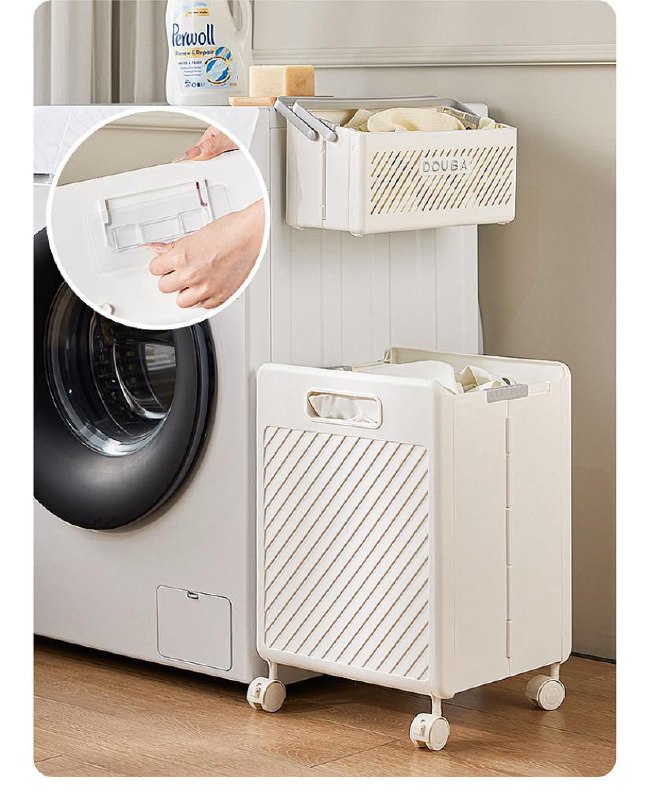 Corbeille à Linge Sale Pliable Mobile avec Panier Suspendu سلة غسيل متسخة قابلة للطي ومتنقل مع سلة معلقة