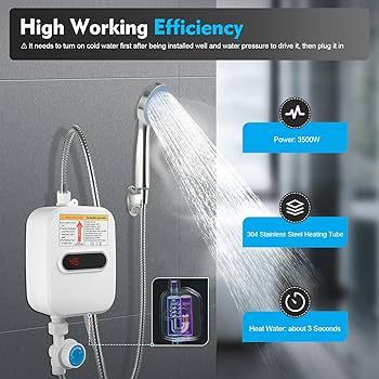 Chauffe-eau électrique instantané de 3500W avec une tête de doucheWater heater