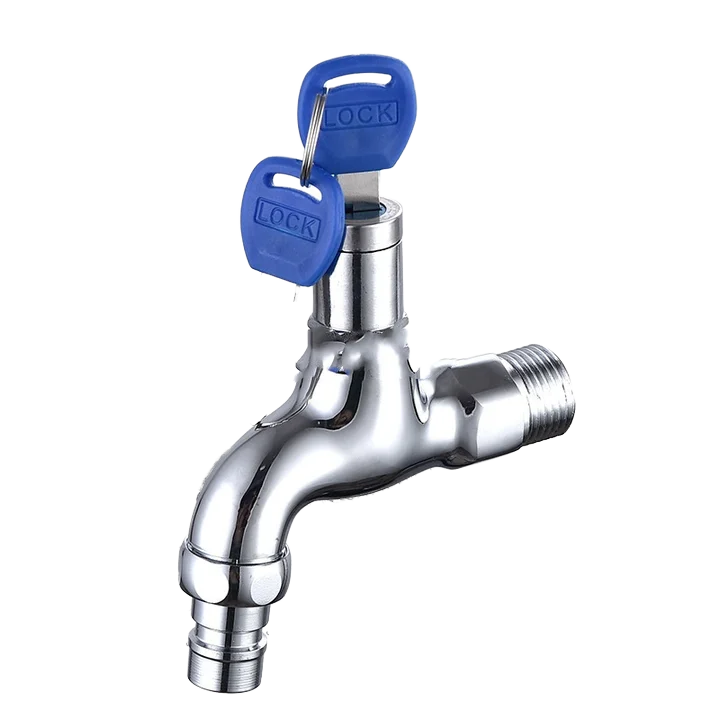 Robinet de Machine à Laver صنبور غسالة مصنوع من سبائك الزنك بمقبض واحد قابل للقفل، ماء بارد فقط، مع مفتاح قفل، صنبور خارجي مضاد للسرقة