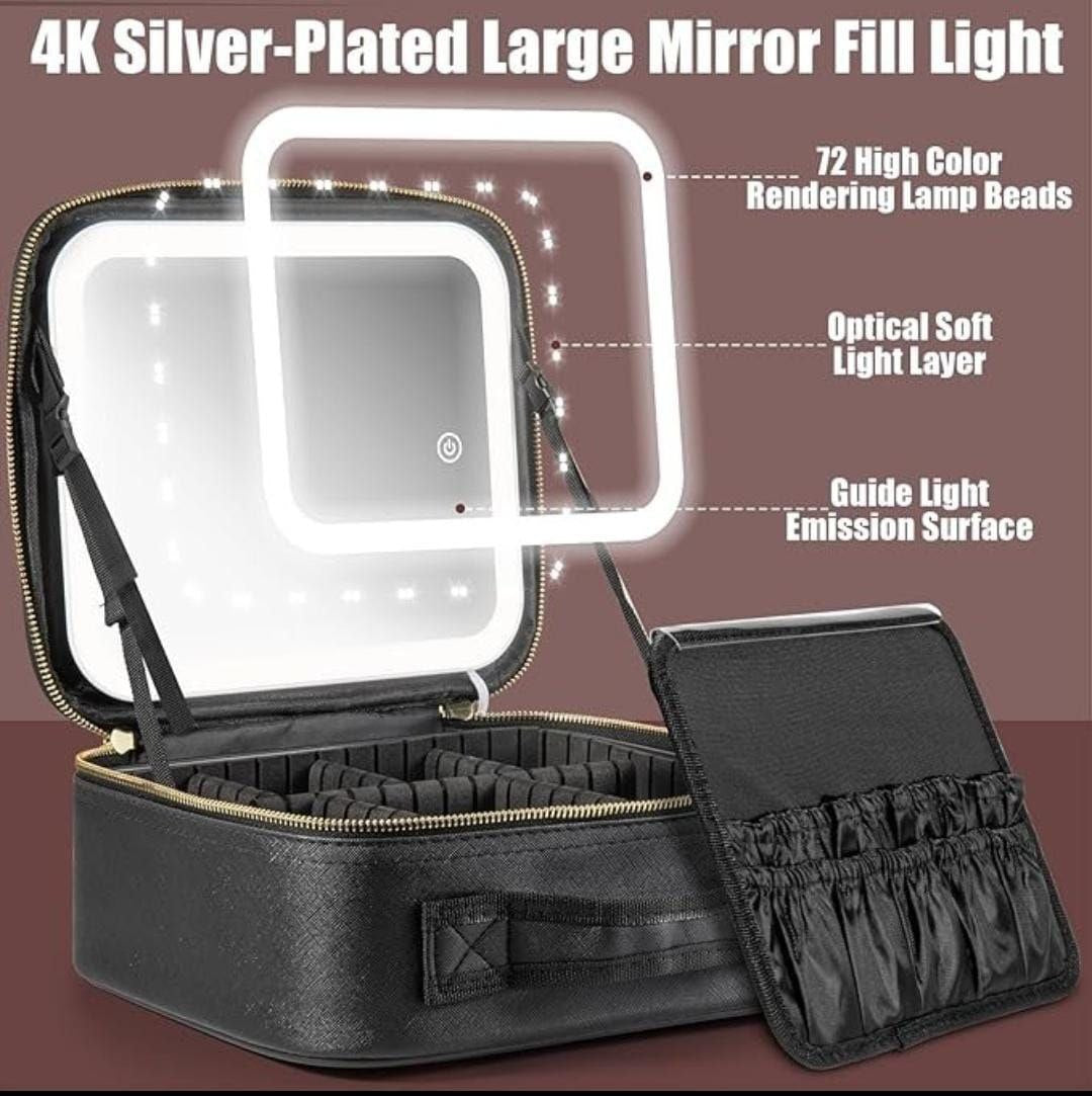Boite Trousse de maquillage avec miroir LED , organisateur rangement de maquillage Sac Trousse de Toilette
