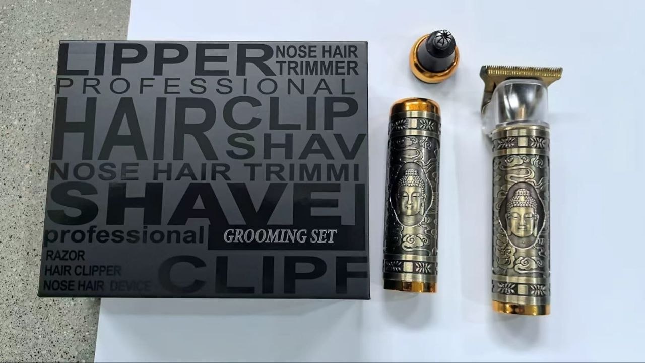 Professional Hair Clipper 3in1 3 en 1 Tondeuse à cheveux électrique professionnelle USB-C sans fil ماكينة حلاقة شعر كهربائية احترافية 3 في 1 لاسلكية بمنفذ USB-C، لون ذهبي