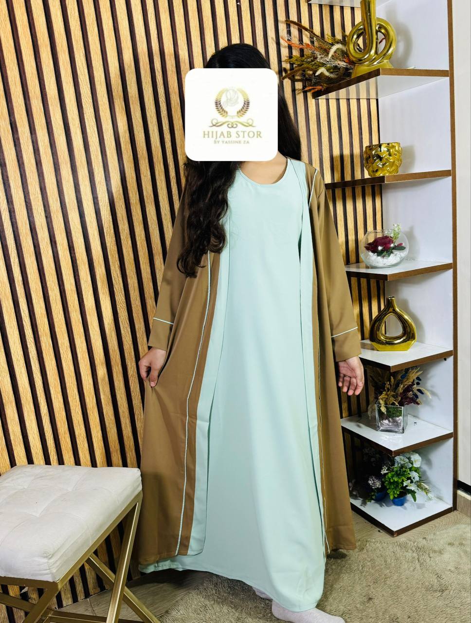 عباءة قطعتين كيمونو و جيلي ثوب كريب روزا