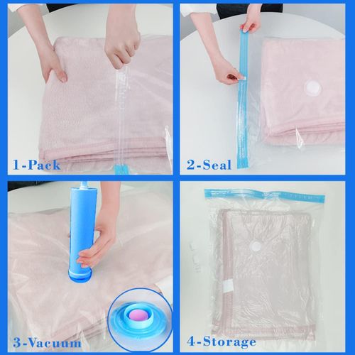 مجموعة من 12 كيس تخزين مفرغ من الهواء مع مضخة يدوية Lot de 12 Sacs de Rangement Sous Vide avec Pompe Manuelle