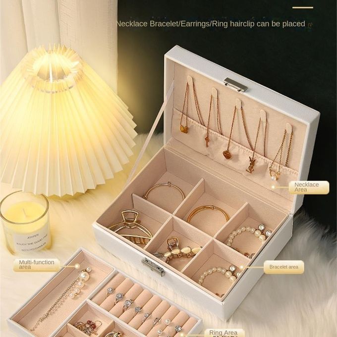 Boîte à bijoux en cuir double couche صندوق مجوهرات جلدي مزدوج الطبقات