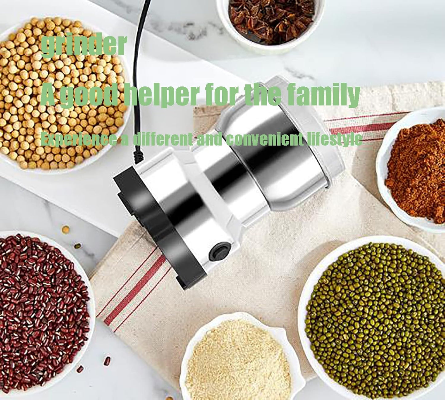 مطحنة حبوب كهربائية سعة 350 جرام Moulin à grains électrique 350G, mélangeur de graines, moulin à épices à grande vitesse en acier inoxydable