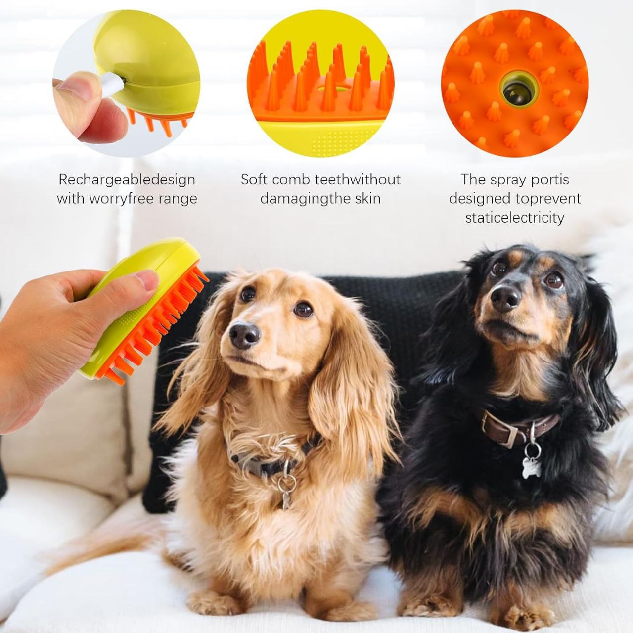 Steamy Pet Brush Brosse vapeur pour animaux de compagnie فرشاة تنظيف الحيوانات الأليفة بالبخار