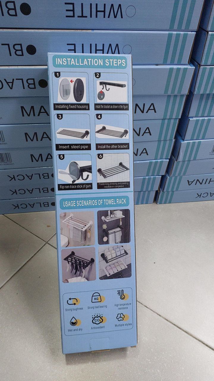 Porte-serviettes mural pliable sans perçage رف مناشف قابل للطي يُثبت على الحائط بدون حفر