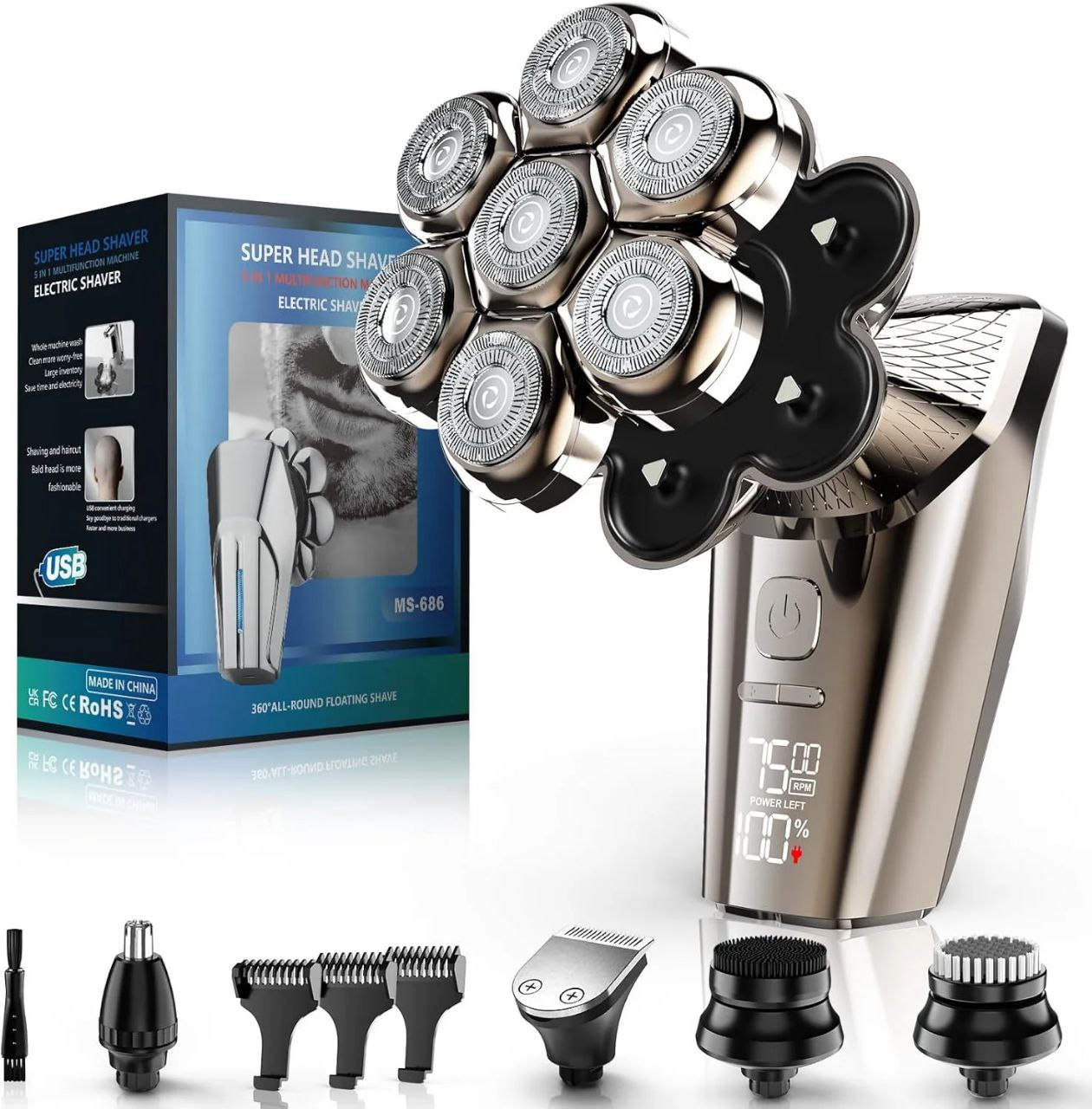 Super Head Shaver Electric Shaver MS-686 Grooming Kit