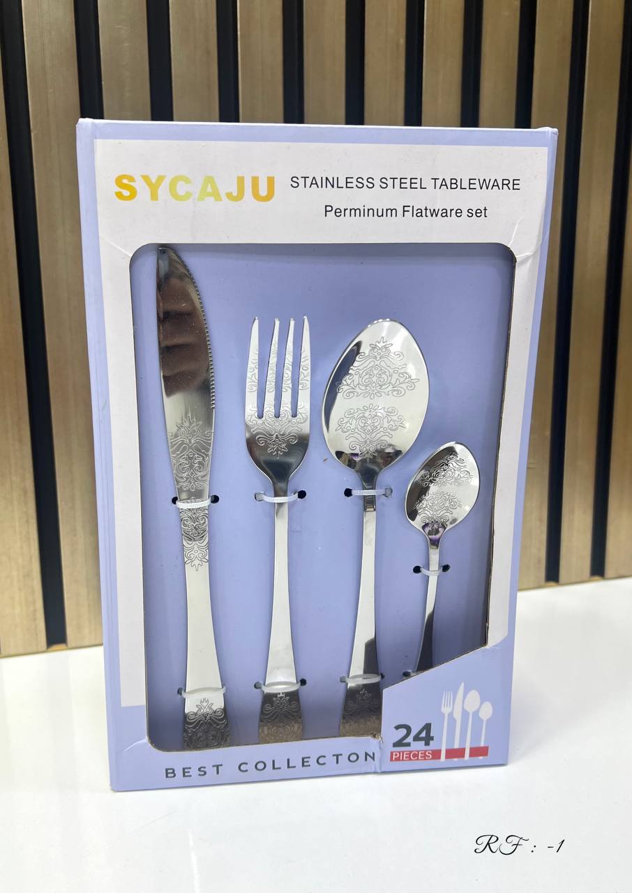 24PCS Vaisselle en acier inoxydable أدوات مائدة من الفولاذ المقاوم للصدأ