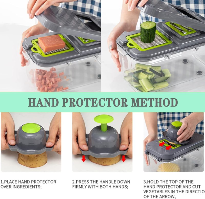 Coupe-légumes 22en1, mandoline à 13lames, avec récipient قطاعة خضراوات 22في1