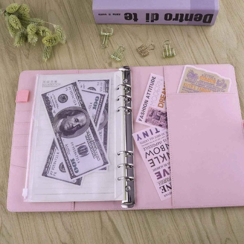 Classeur A5 en cuir PU à 6 anneaux Portefeuille