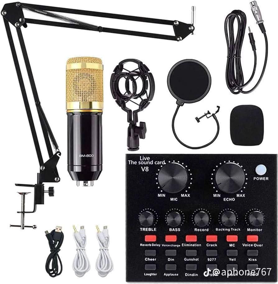 الميكروفون المكثف Microphone تسجيل الصوت لبودكاست، الموسيقى، البث الإذاعي، تسجيلات الصوت للفيديو، والتعليق الصوتي.