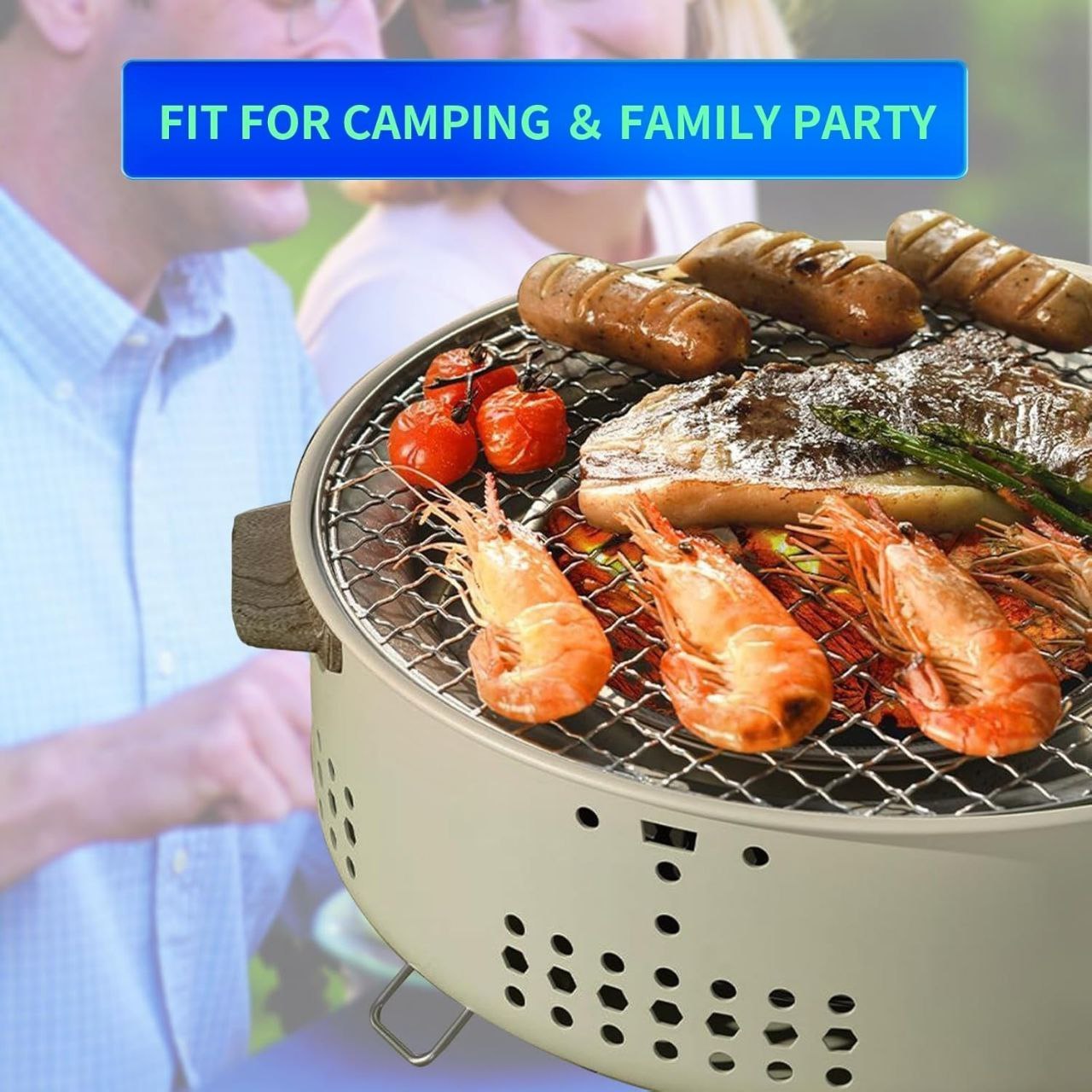 شواية فحم دائرية محمولة متعددة الأغراض توضع على الطاولة Barbecue de Table Rond Portatif Grill à Charbon Multi-usage