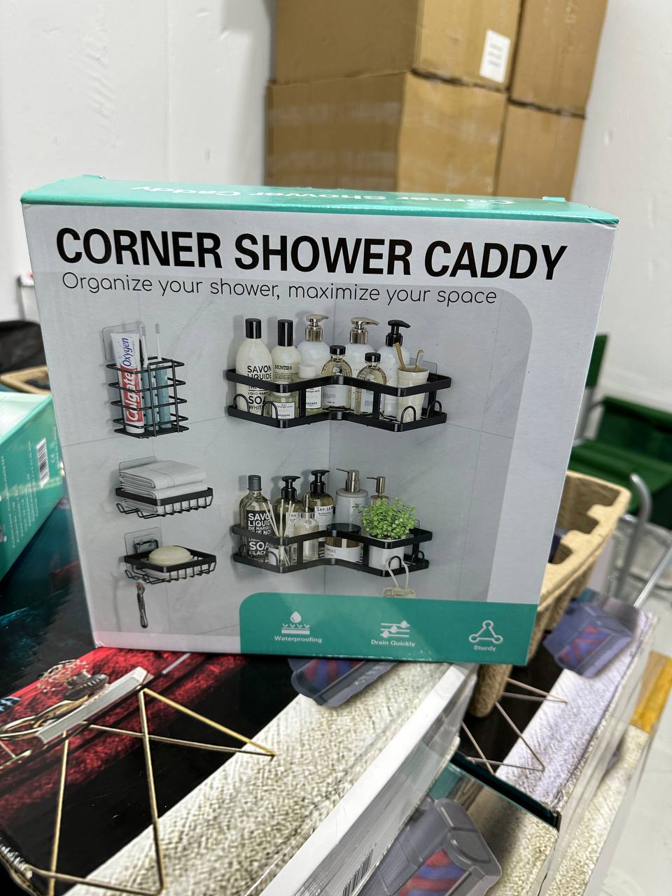 مجموعة من 5رفوف تخزين للحمام، رف تخزين للمطبخ بدون حفر Corner shower caddy