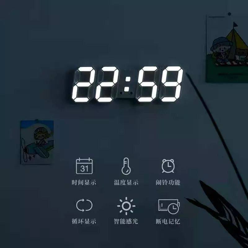 Horloge murale numérique 3D à LED Réveil de bureau moderne avec date