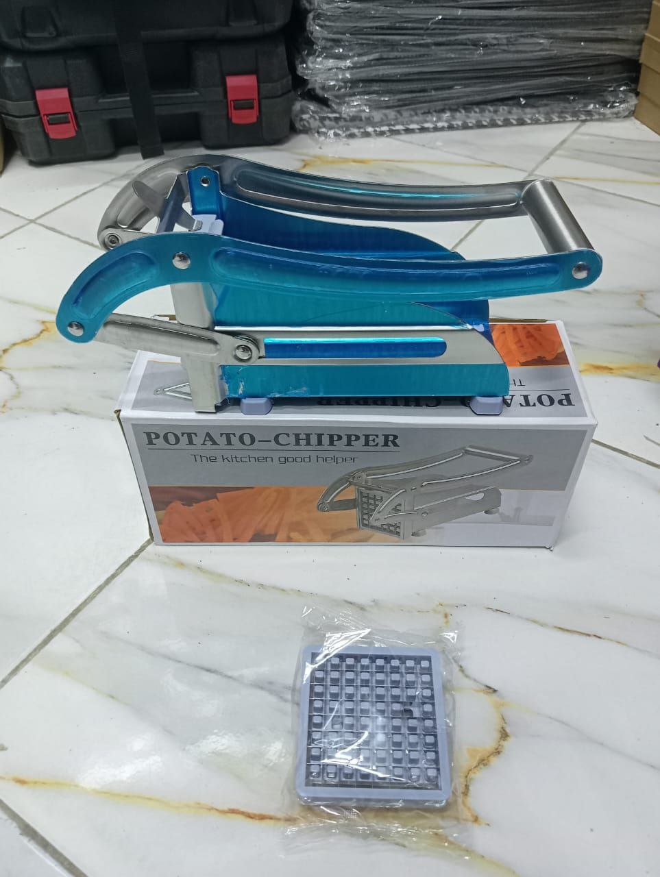 قطاعة بطاطس مقلية مع شفرتين من الفولاذ المقاوم للصدأ Coupe-frites avec 2 lames en acier inoxydable coupe-pommes de terre coupe-hachoir