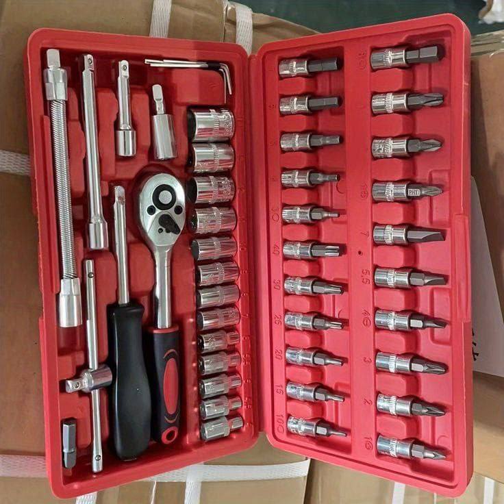 Ensemble d'outils douilles et cliquets Caisse A Outils 46 Pièces Avec Cliquet