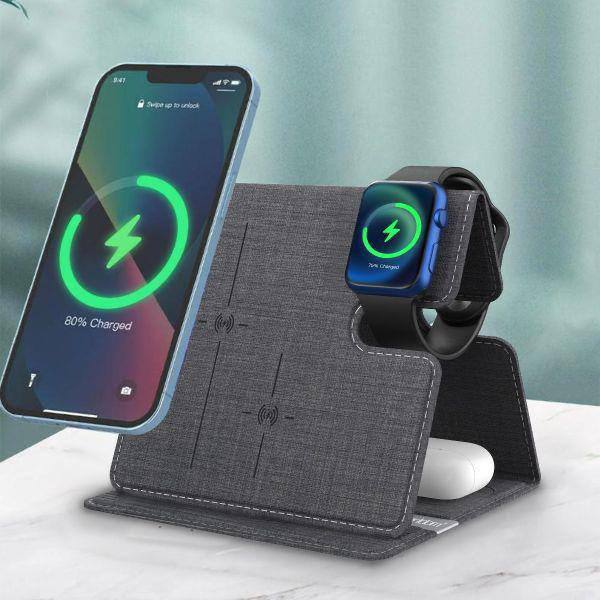 3IN1 Foldable wireless Charger 15W Station de charge sans fil Triplo RCS