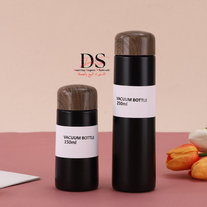 كوب حراري محمول بتصميم خشبي عصري Thermos Stainless Vacuum bottle 150ml