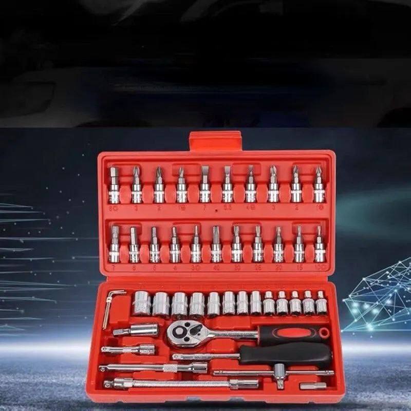 Ensemble d'outils douilles et cliquets Caisse A Outils 46 Pièces Avec Cliquet