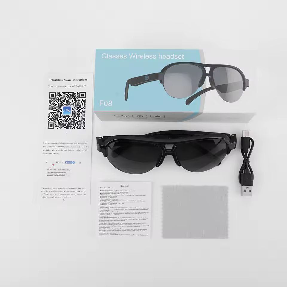 Classic Wireless Headset F08 Lunettes de soleil casque sans fil lunettes de soleil نظارات شمسية سماعات أذن