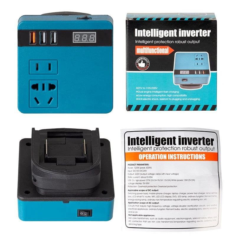 Onduleur Convertisseur de Puissance Portable DC 18-21V محول طاقة محمول من تيار مستمر 18-21 فولت إلى تيار متردد 220 فولت للاستخدام الخارجي