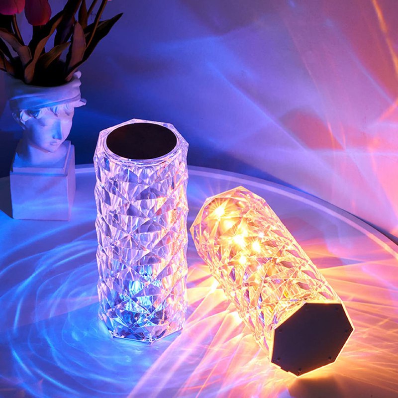 مصباح زجاجي شفاف بتصميم كريستال USB CHARGING Touch Lamp