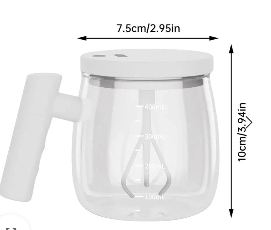 كوب قهوة زجاجي ذاتي الخلط بغطاء محكم الإغلاق وتقنية خلط Mug Auto Mélangeur rechargeable 400 ML USB