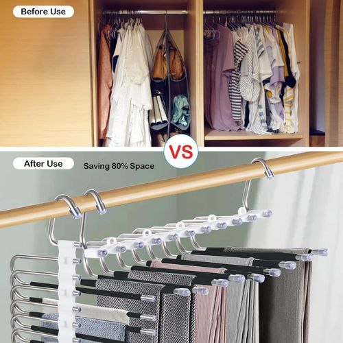 Cintres pour pantalons, peu encombrants en acier inoxydable شماعات بنطلونات من الفولاذ المقاوم للصدأ موفرة للمساحة، غير قابلة للانزلاق