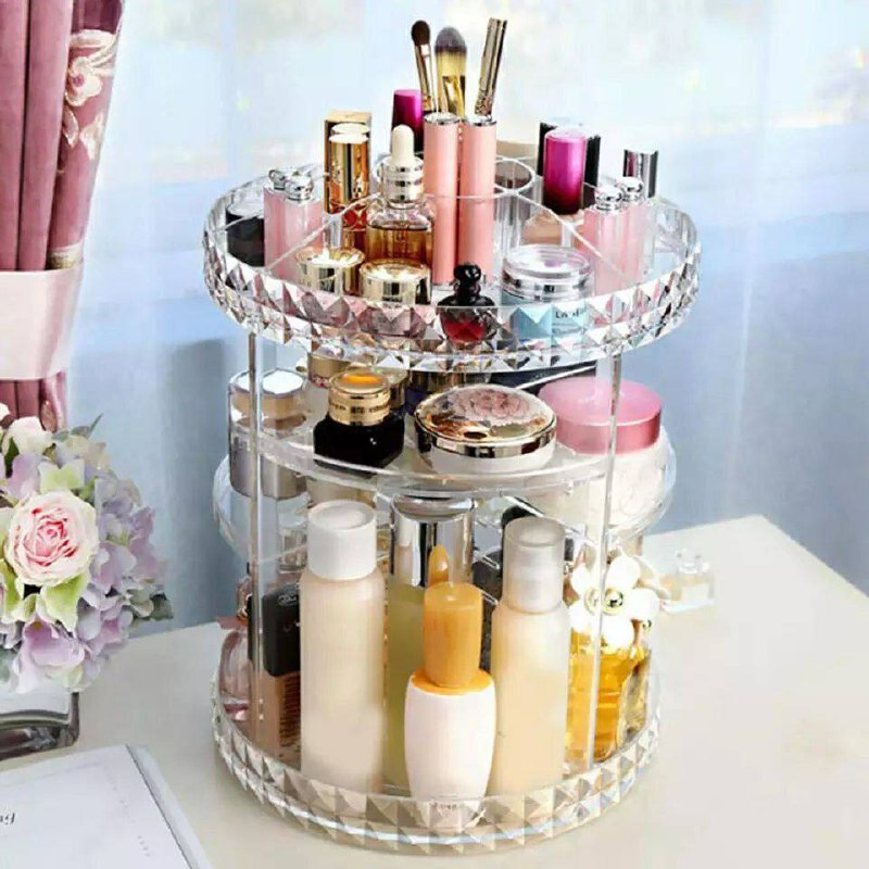 منظم المكياج القابل للدوران 360 درجة الحجم الكبير Rotating Makeup Organizer Box