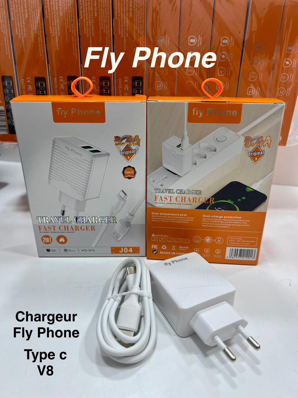 Chargeur Fly Phone 2Ports USB Fast Charger Type-C V8