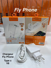 Chargeur Fly Phone 2Ports USB Fast Charger Type-C V8