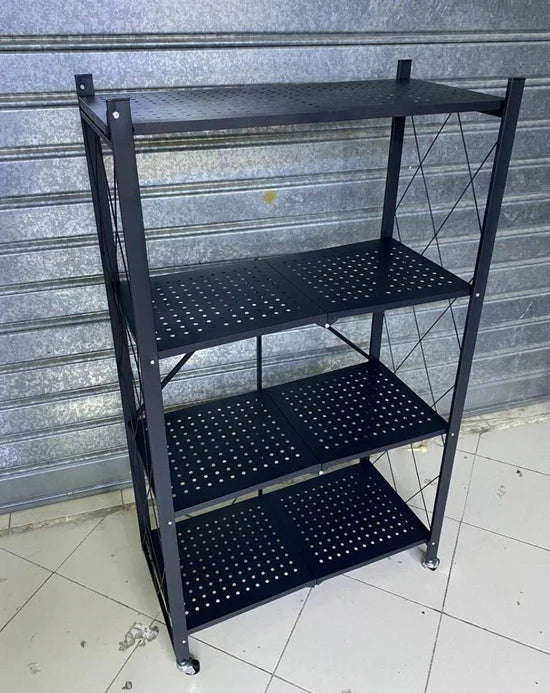 رف معدني قابل للطي بأربع طبقات وعجلات Étagère en Métal Pliable avec 4 Couches et Roues