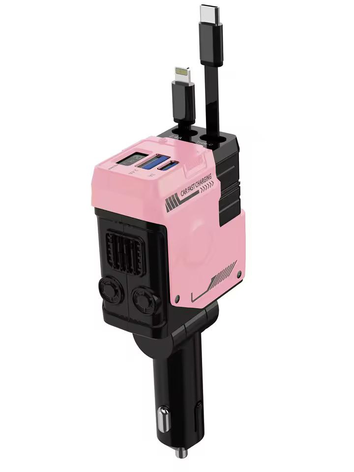Chargeur de voiture rétractable 4en1, câble USB de type C, charge rapide, adaptateur allume-cigare pour iPhone Android 66w fast charge