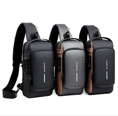 Sac à Bandoulière en Cuir Multi-Poches, Sac Imperméable Antivol, Chargeur USB