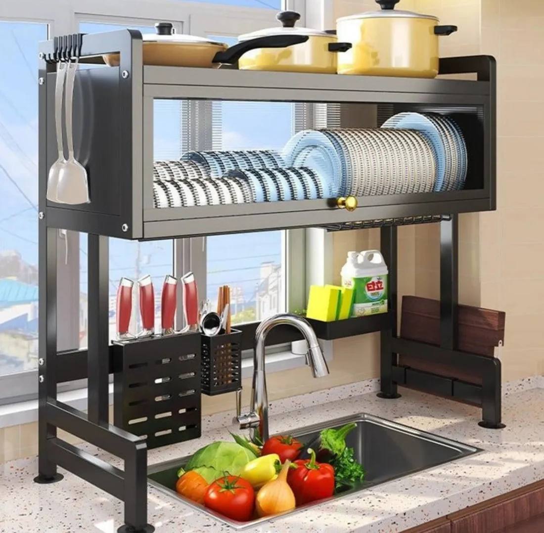 Support rangement cuisine au-dessus évier منظم مطبخ فوق الحوض لتنظيم فعال