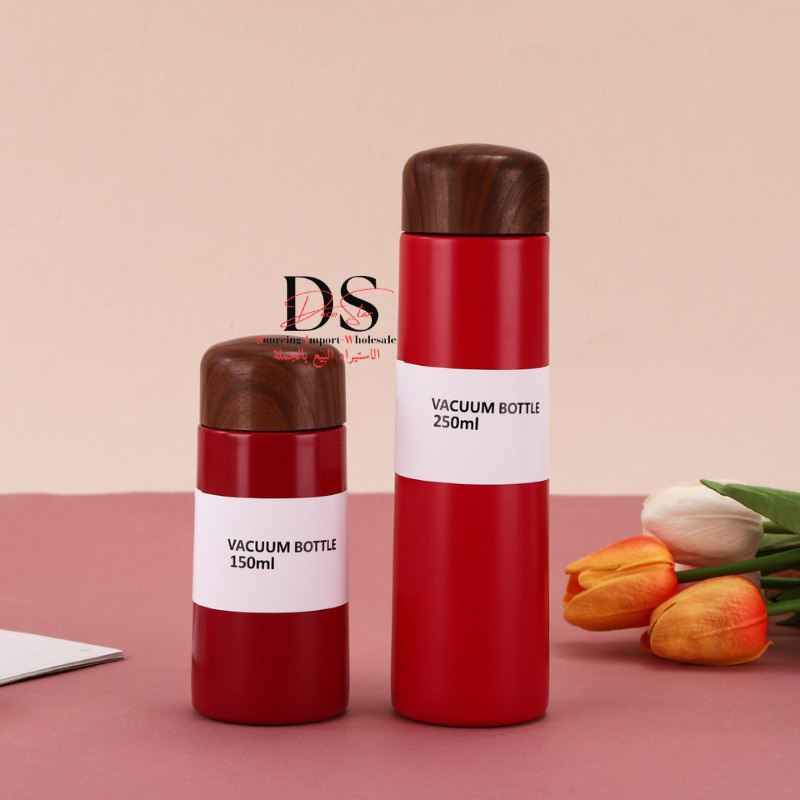 كوب حراري محمول بتصميم خشبي عصري Thermos Stainless Vacuum bottle 150ml