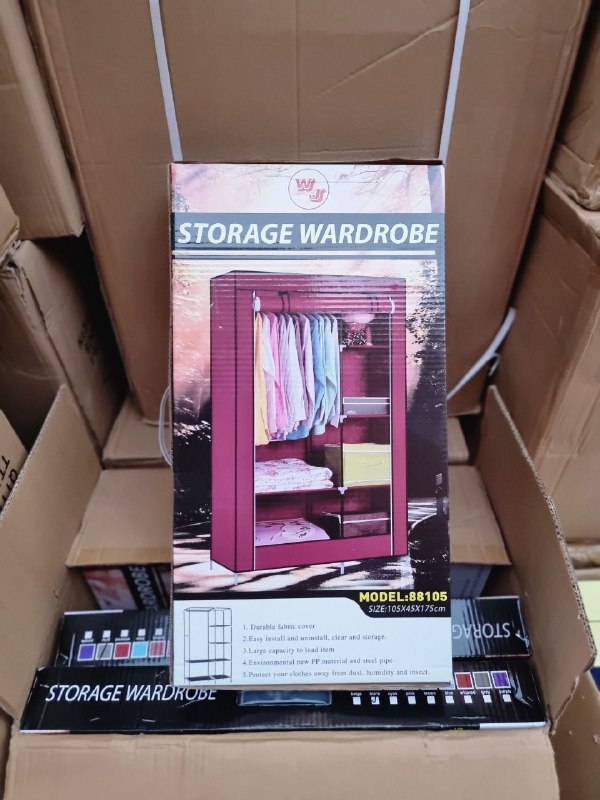 خزانة تخزين من القماش الرمادي مع أرفف وسكة تعليق Storage wardrobe Armoire de rangement en tissu Gray avec étagères