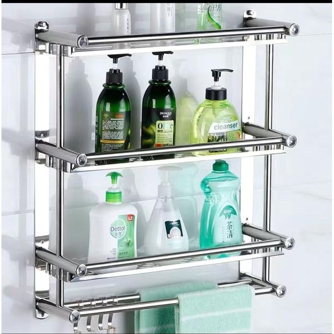 Porte-serviette salle de bain en acier inoxydable رفوف مناشف حمام من الفولاذ المقاوم للصدأ بثلاثة أرفف مثبت على الحائط