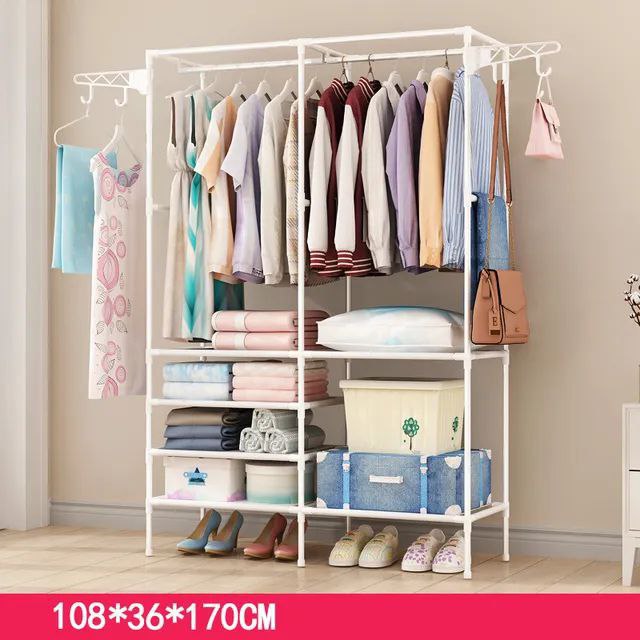 Portant à vêtements à deux rangées رف ملابس بصف مزدوج، رفوف ملابس سلكية قابلة للتعديل مع قضبان تعليق، خزانة ملابس معدنية قائمة بذاتها لغرفة النوم
