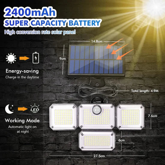 مصباح شمسي خارجي مع مستشعر حركة Lampe Solaire Extérieur avec Détecteur de Mouvement IP65
