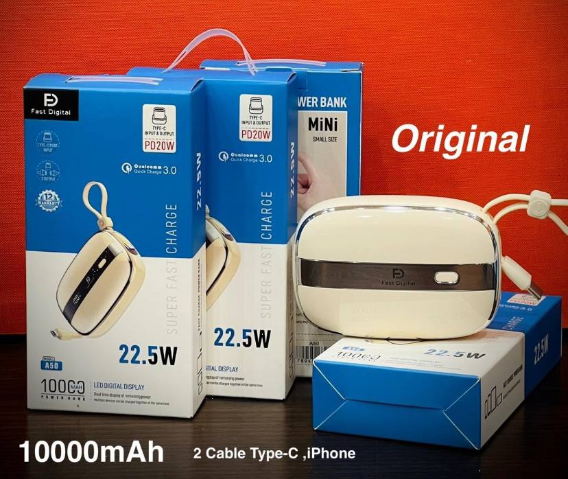 Power bank 10000mAh 22.5W PD20W 2Cables Type-C iPHONE