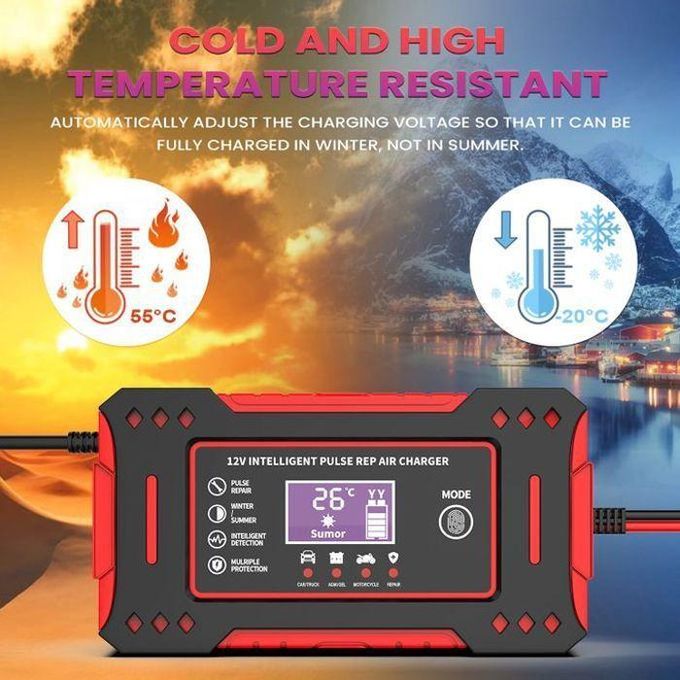 شاحن بطارية أوتوماتيكي للسيارة Chargeur de batterie de voiture Moto automatique 110V à 220V à 12V 6A LCD Smart