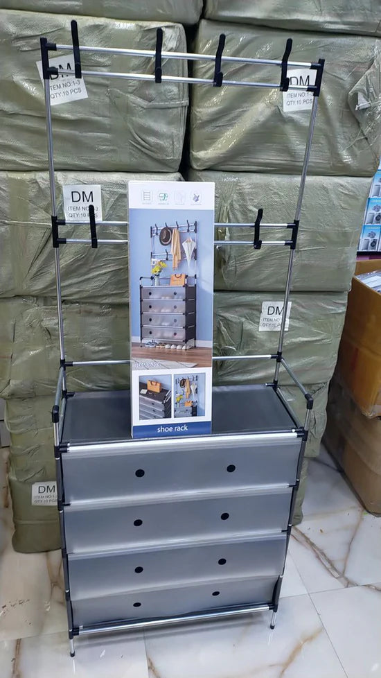 رفو ف متعددة الوظائف للقبعات والأحذية مع غطاء Porte-chapeaux et chaussures multifonctionnel avec housse