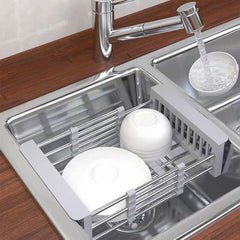 Égouttoir à vaisselle extensible en acier inoxydable antirouille pour vaisselle, couteaux, cuillères et fourchettes