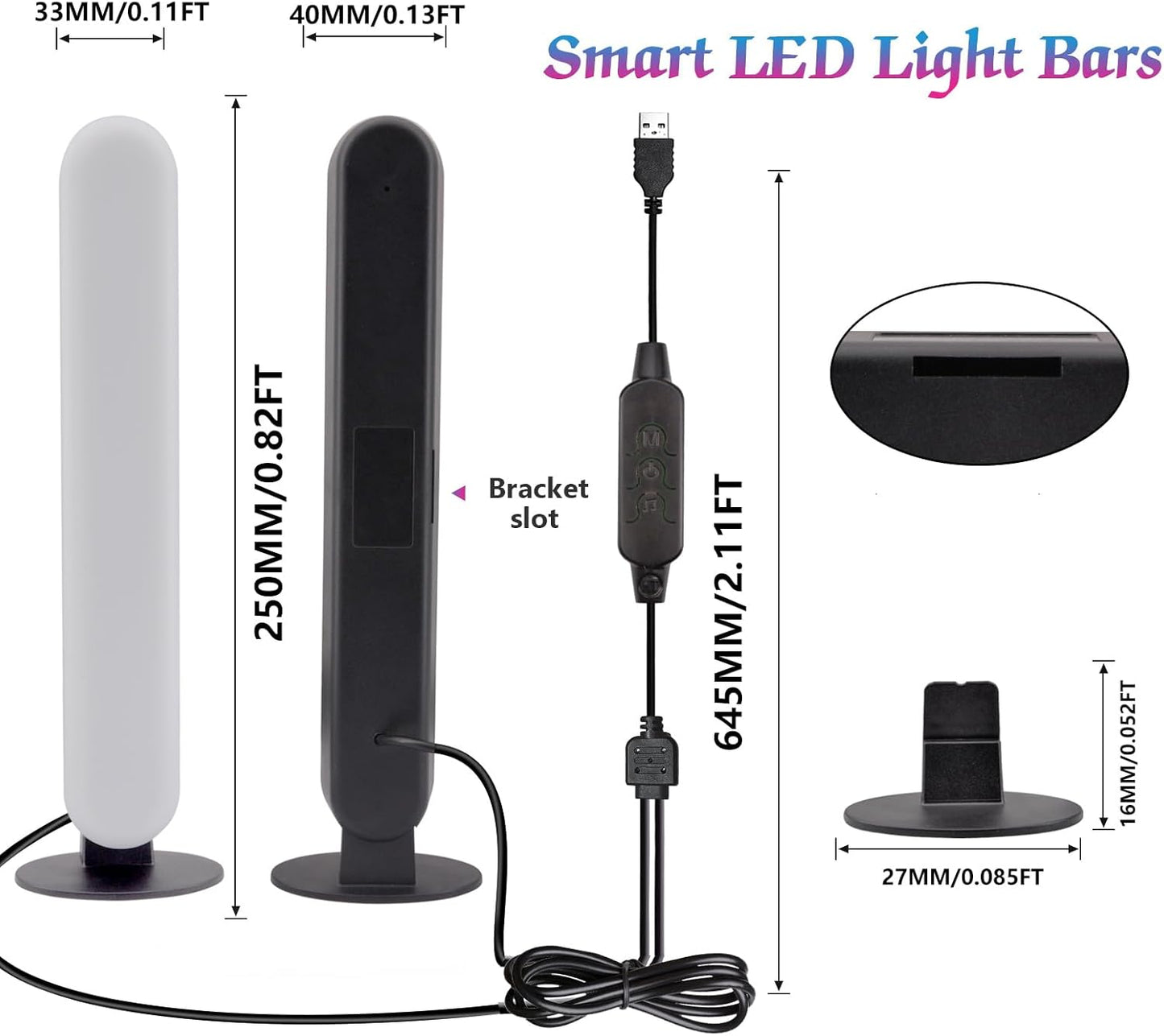 LED light Bar Lot de 2 barres lumineuses LED intelligentes مصابيح متزامنة مع الموسيقى إضاءة مزاجية للتلفزيون والكمبيوتر والأفلام