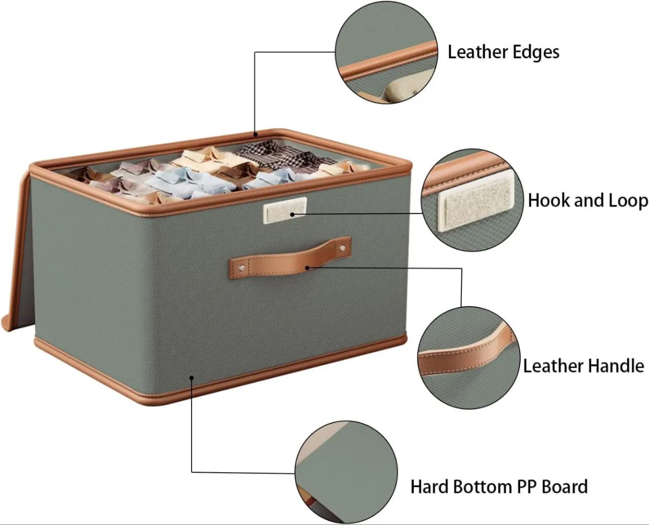 Boîte de rangement pliable avec couvercle صندوق تخزين كبير من قطعتين مصنوع من قماش MDF